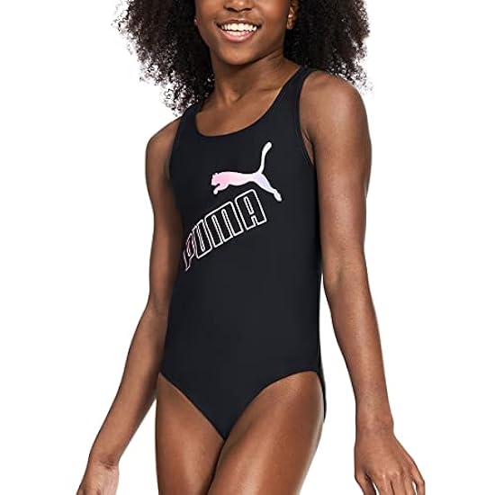 PUMA Girls Sizes 4-7 Solid Logo Racerback One Piece Swim Bathing Suit (Girls Size-4) Black 205073295