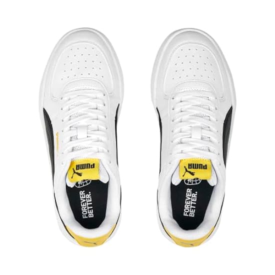 PUMA Unisex Caven Low Top Classic Sneaker, White-Black-Yellow, US Big Kid 5.5 619044361