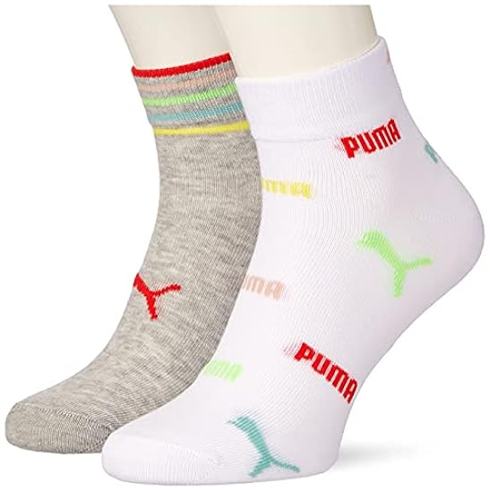 Puma Boy´s Print Sock Calzino Quarter con Logo Stampato all Over da Ragazzo, White/Grey Melange, 35 Regular Unisex-Bambini 739306056